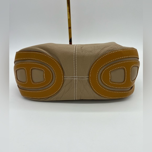 Vera Pelle Italian Leather Tote Shoulder Bag Beige Tan Double-Handle Tassel - Picture 6 of 16